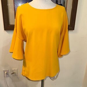 Ann Taylor Elegant Mustard Ruffle Sleeve Women's Top Size Medium